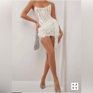 Heiress Beverly Hills White Lace Corset Draped Mini Dress